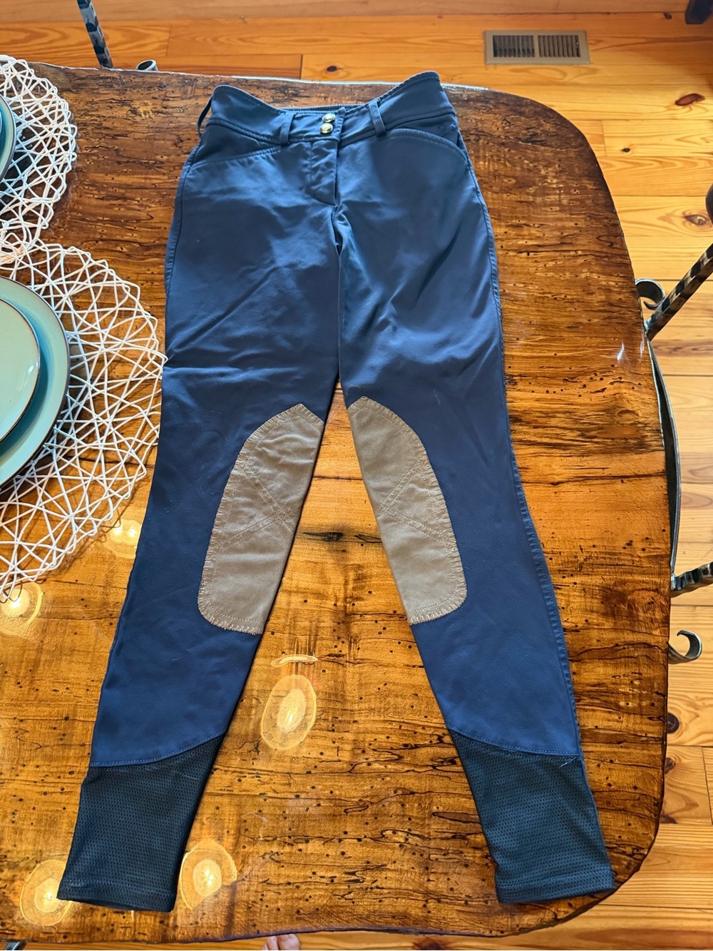 RJ Classic Navy breeches with Tan Knee Patches and Black sock bottoms, kids 10L